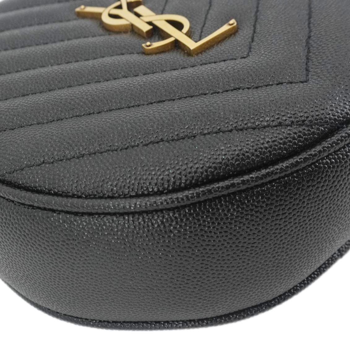 YVES SAINT LAURENT Round Chevron Leather Camera Crossbody Bag Black