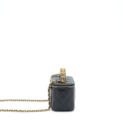 Chanel 22S Letter Top Handle Long Vanity With Chain Caviar Black