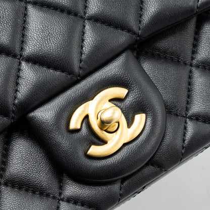 Chanel Camellia adjustable chain mini square flap bag lambskin black  (microchip)