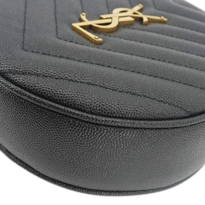 YVES SAINT LAURENT Round Chevron Leather Camera Crossbody Bag Black