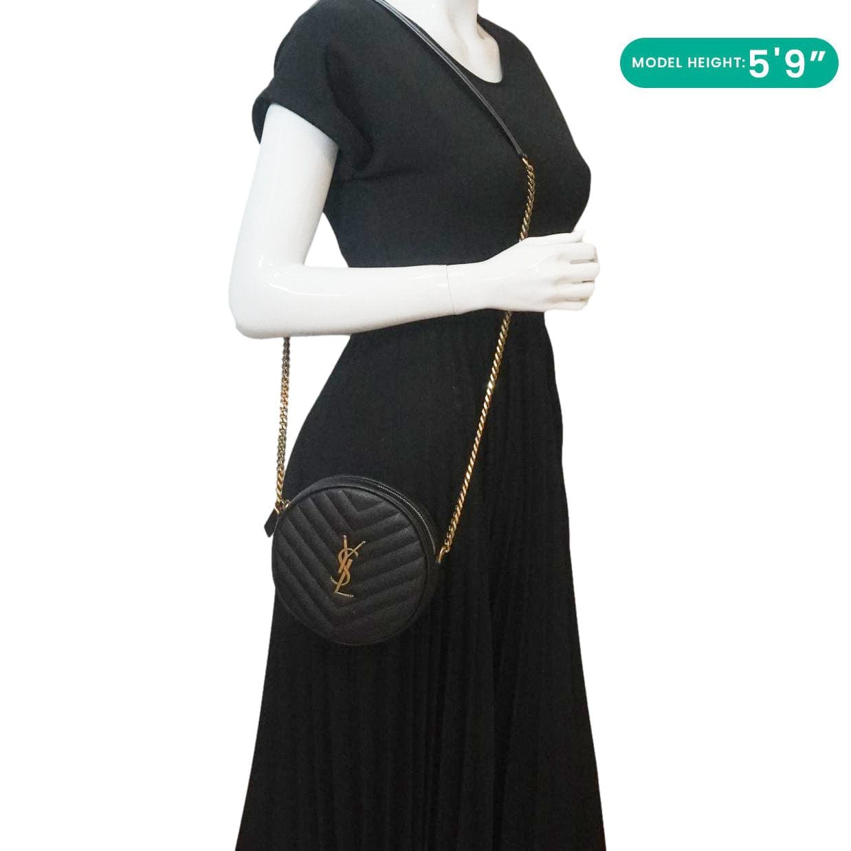 YVES SAINT LAURENT Round Chevron Leather Camera Crossbody Bag Black