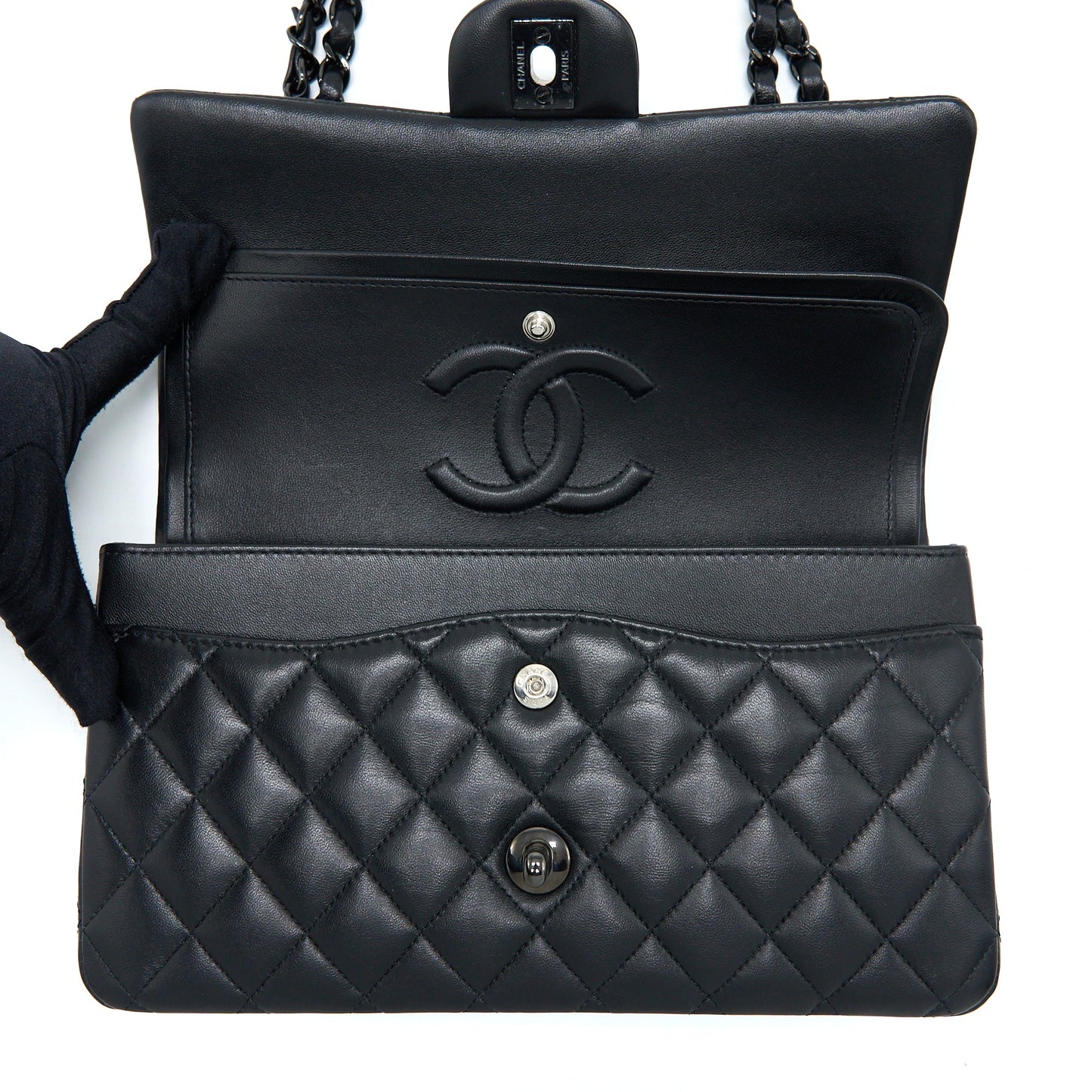 Chanel Medium Classic Double Flap Bag Lambskin So Black with Black Hardware (Microchip)