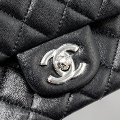 Chanel mini rectangular flap bag lambskin black  (microchip)