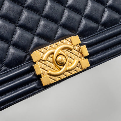 Chanel 20B medium boy bag with top handle Calfskin navy