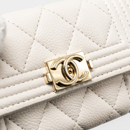 Chanel Boy Flap Card Holder Caviar White L