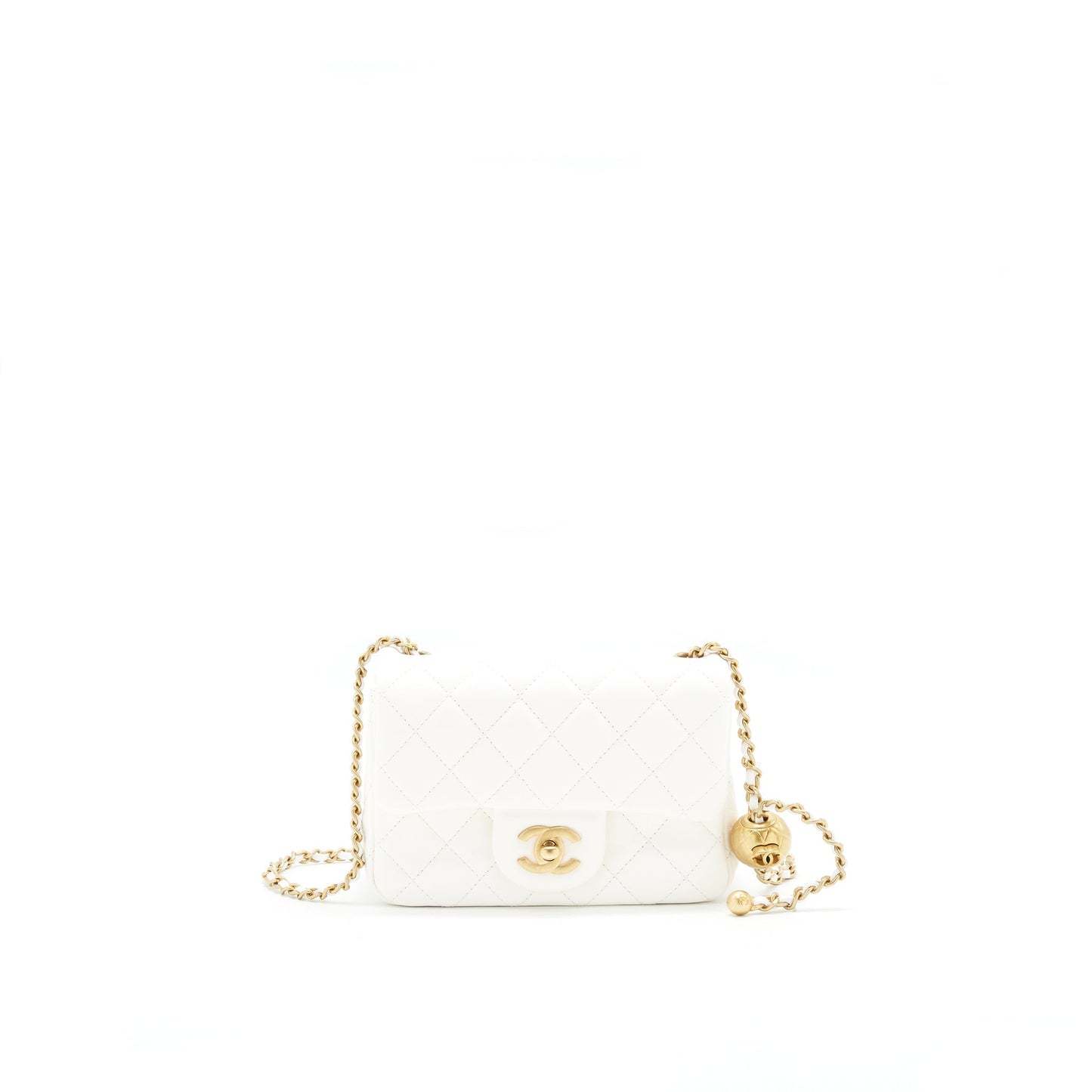 Chanel 21B Pearl Crush Square mini flap Bag Lambskin White