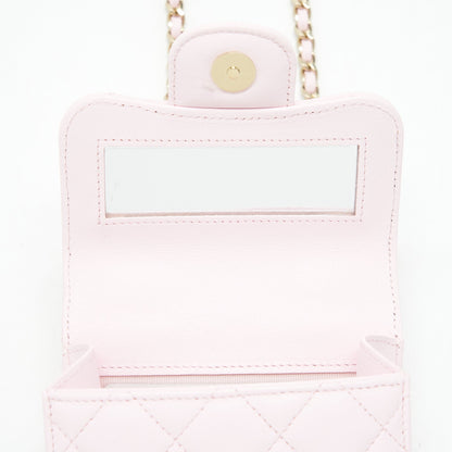 Chanel 22P Top Handle Mini Flap Bag With Chain Lambskin Pink L