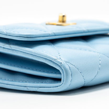 Chanel Pearl crush mini flap wallet with chain lambskin blue