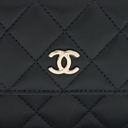 Chanel Mini Flap Card Holder Ribbon Chain Lambskin Black L