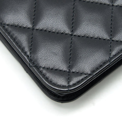 Chanel Mini Flap Card Holder Ribbon Chain Lambskin Black L