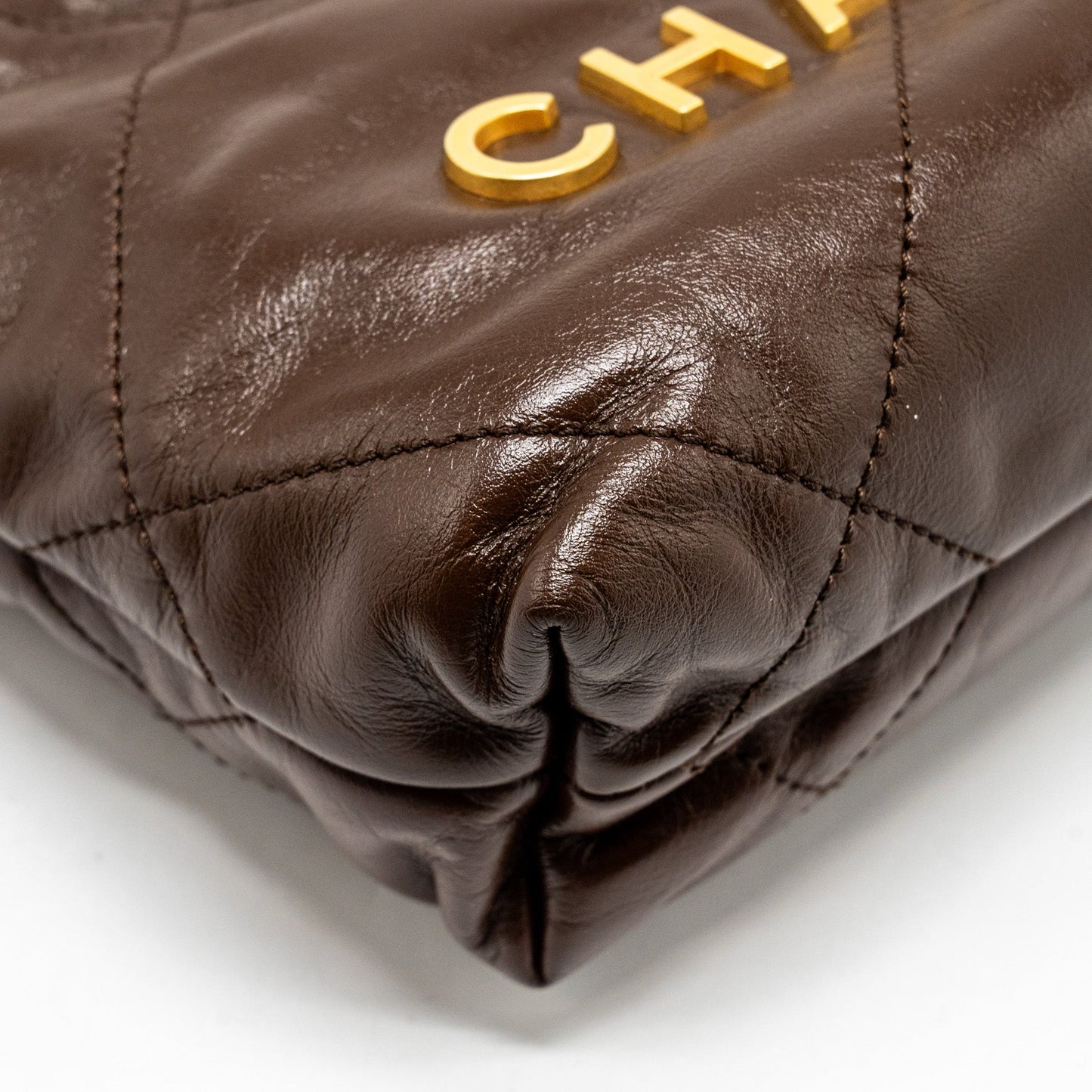 Chanel Mini 22 Bag Shiny Calfskin Chocolate  (microchip)