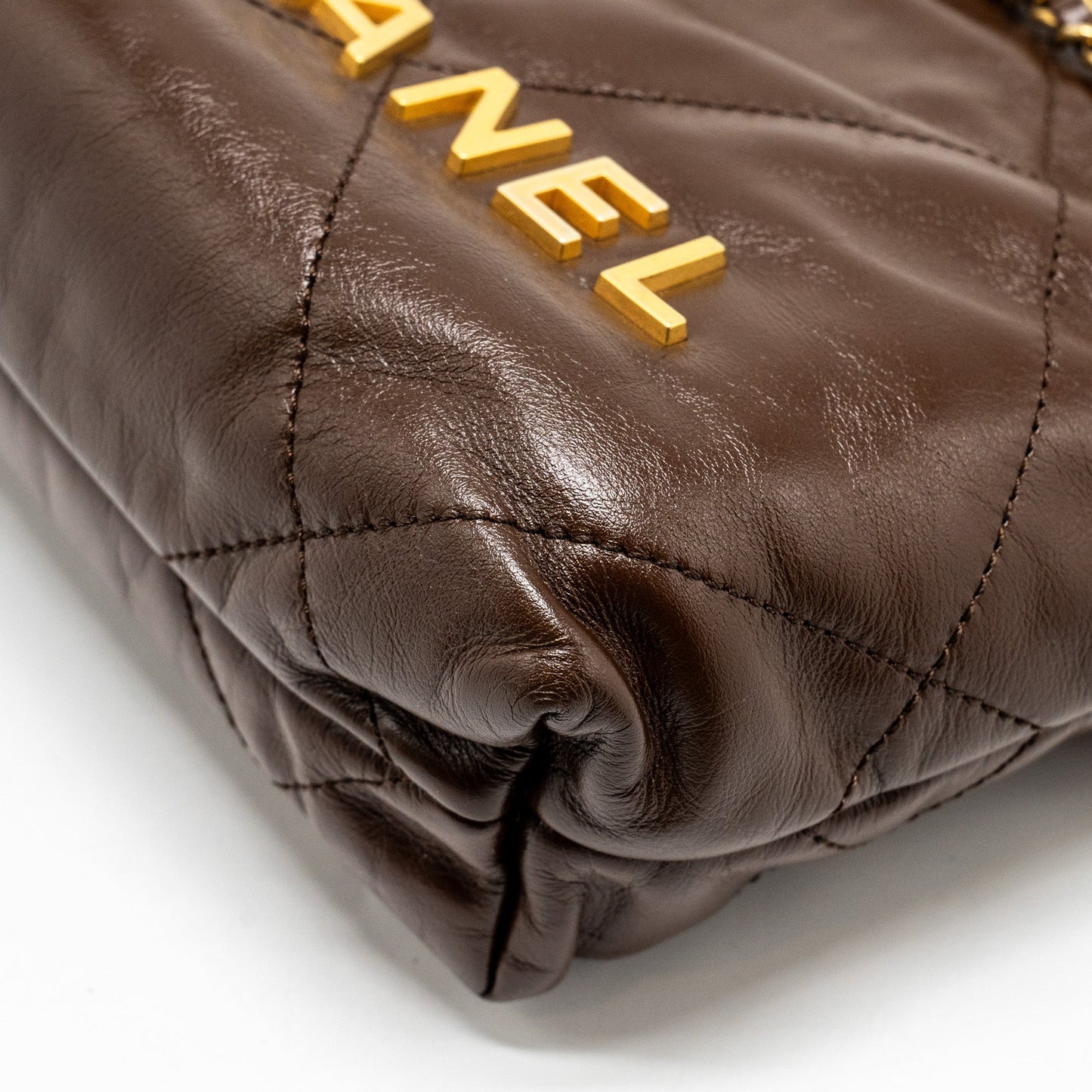 Chanel Mini 22 Bag Shiny Calfskin Chocolate  (microchip)