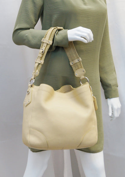 PRADA Cream Leather Daino Hobo Shoulder Bag