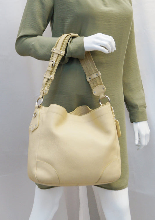 PRADA Cream Leather Daino Hobo Shoulder Bag