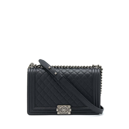 Chanel New Medium 28cm Boy Bag Caviar Black Ruthenium