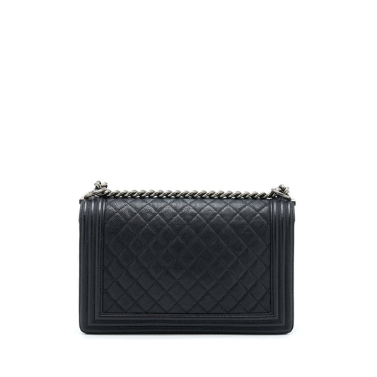 Chanel New Medium 28cm Boy Bag Caviar Black Ruthenium