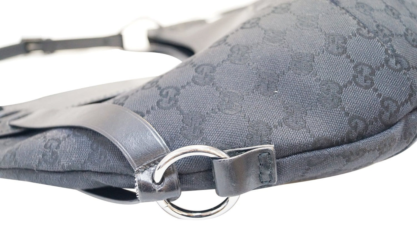 GUCCI GG Canvas Half Moon Black Hobo Bag