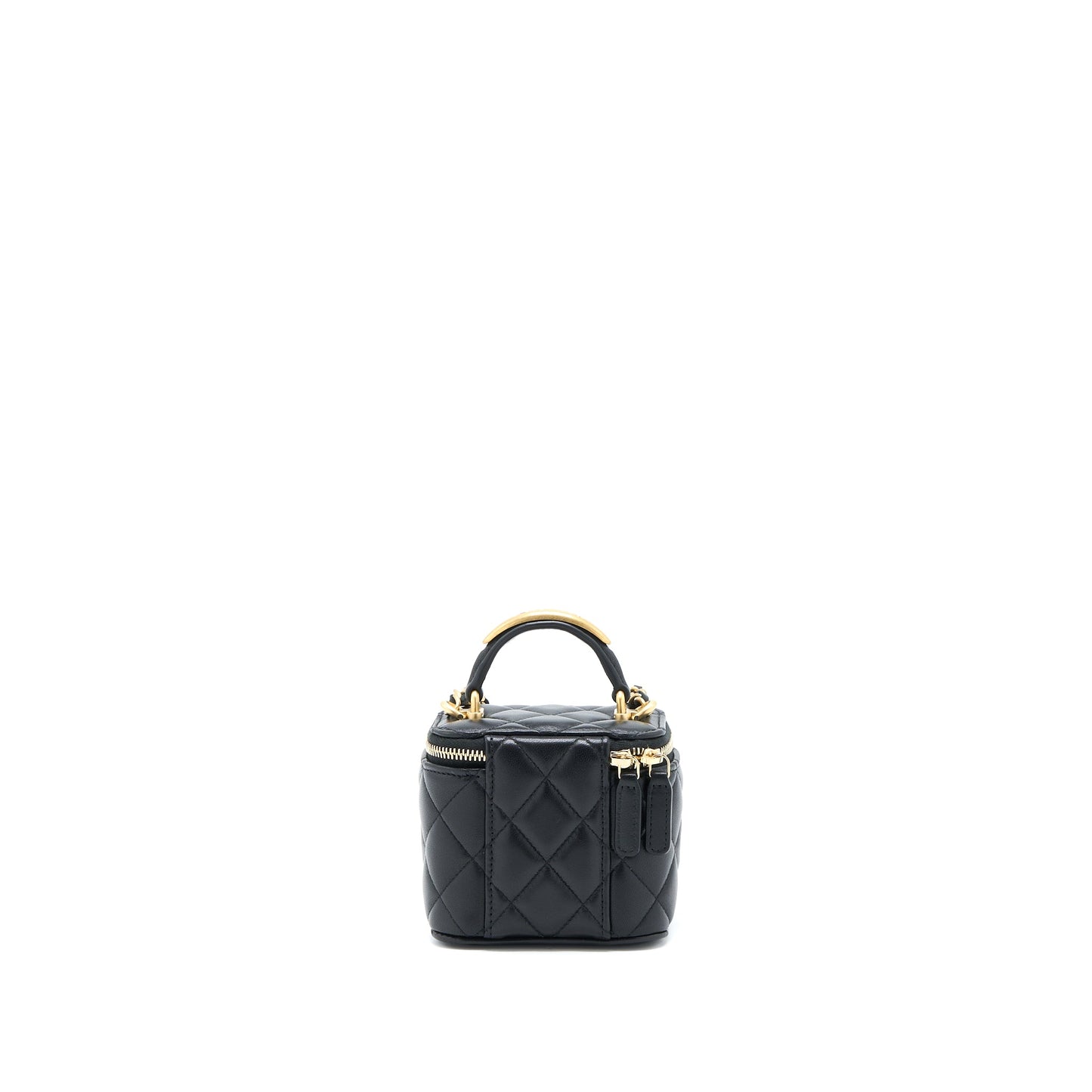 Chanel 22B Detailed Top Handle Mini Vanity With Chain Lambskin Black Brushed