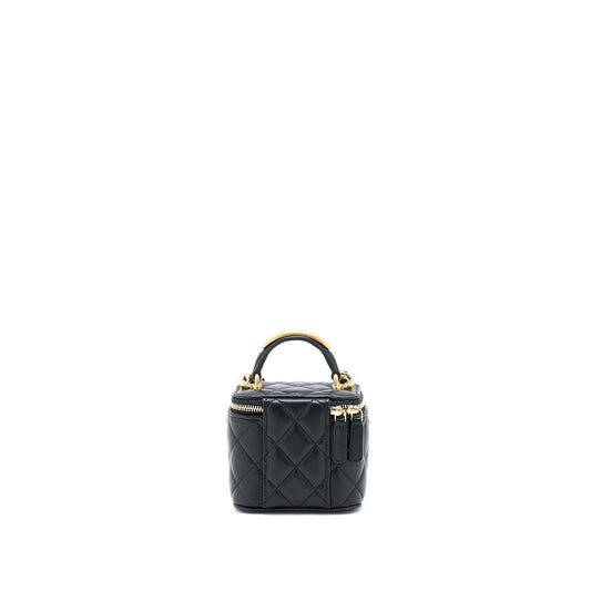 Chanel 22B Detailed Top Handle Mini Vanity With Chain Lambskin Black Brushed
