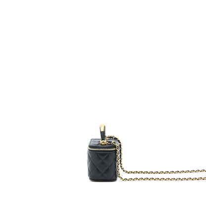 Chanel 22B Detailed Top Handle Mini Vanity With Chain Lambskin Black Brushed