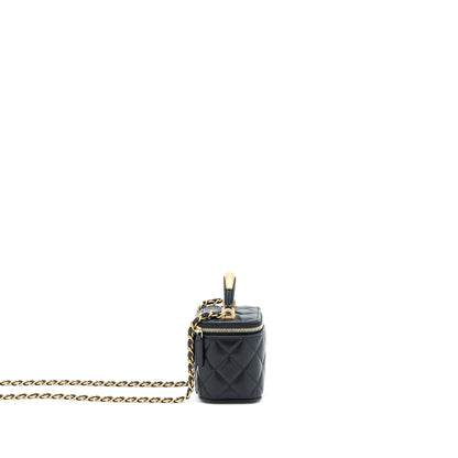 Chanel 22B Detailed Top Handle Mini Vanity With Chain Lambskin Black Brushed