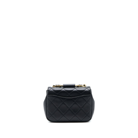 Chanel Circular Handle Quilted Flap Bag Lambskin Black Brushed