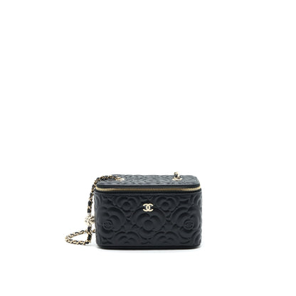Chanel Camellia Long vanity with chains lambskin black L