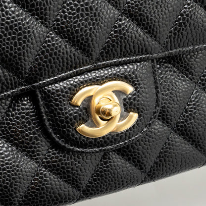 CHANEL Medium Classic Double Flap Bag Caviar Black  (Microchip)