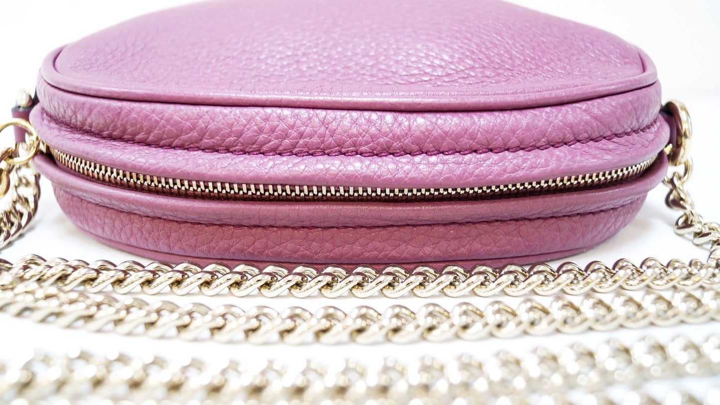 GUCCI Purple Leather Soho Disco Mini Chain Crossbody Bag