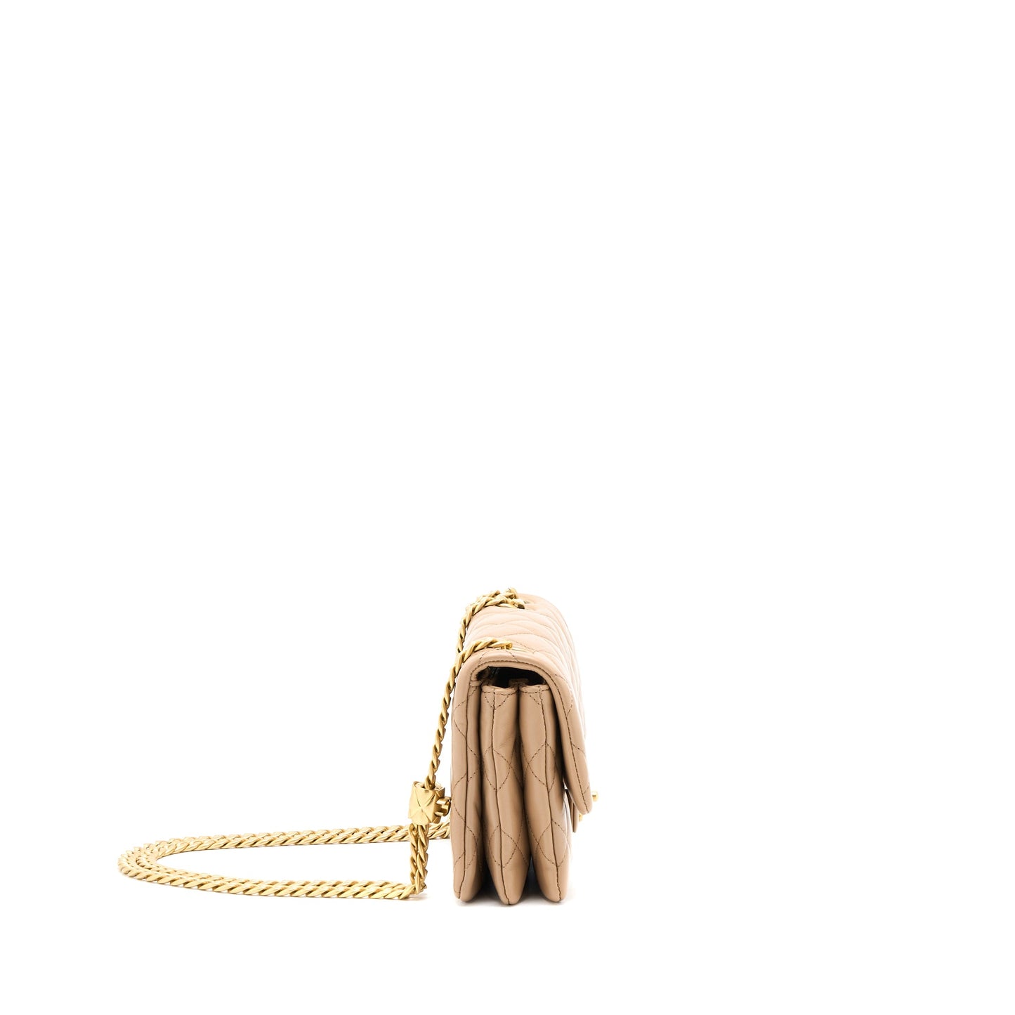 Chanel 22K Gold Pillar Adjustable Chain Flap Bag Lambskin Beige  (Microchip)