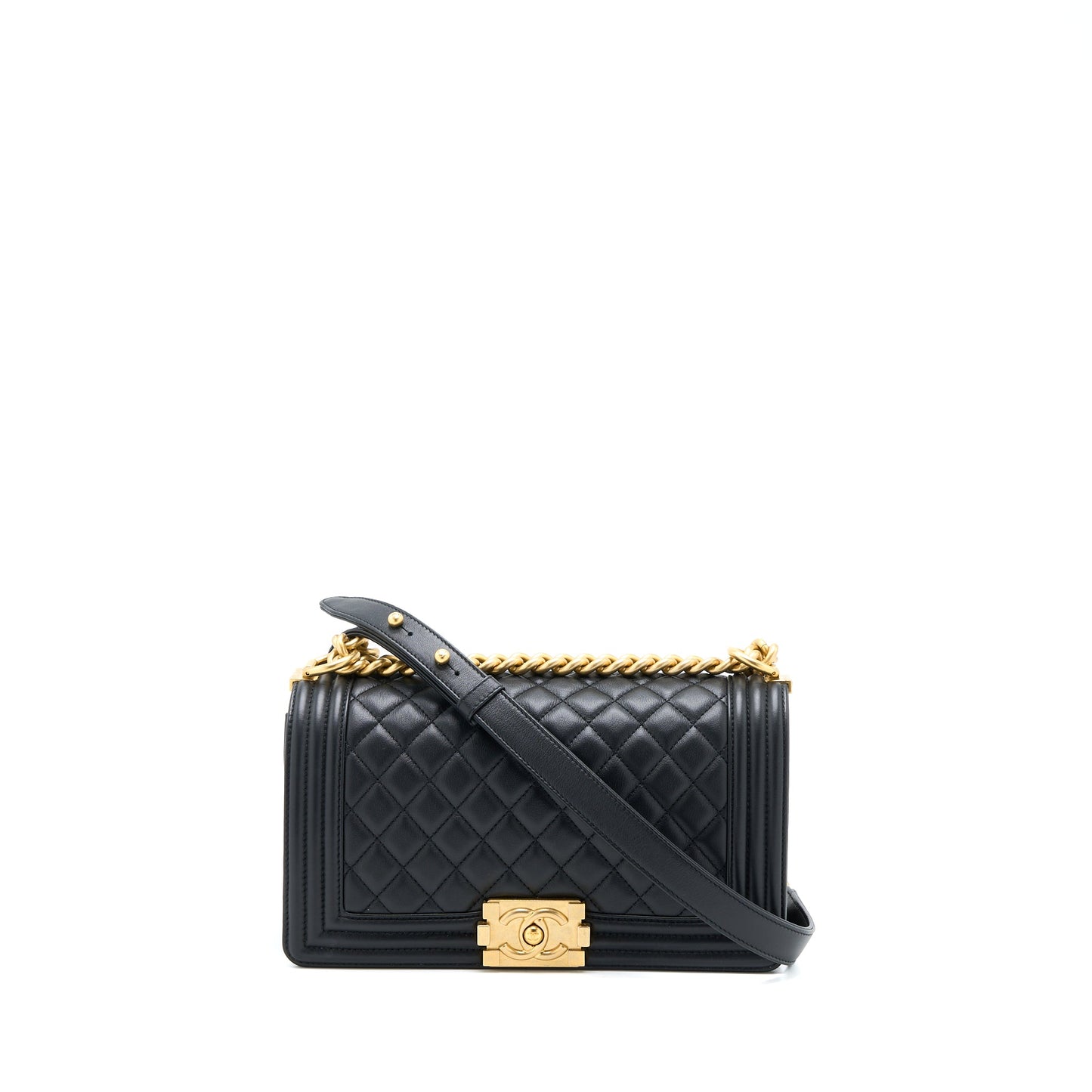 Chanel Medium Boy Bag Lambskin Black Brushed  (Microchip)