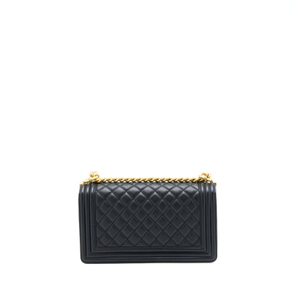 Chanel Medium Boy Bag Lambskin Black Brushed  (Microchip)