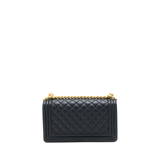 Chanel Medium Boy Bag Lambskin Black Brushed  (Microchip)