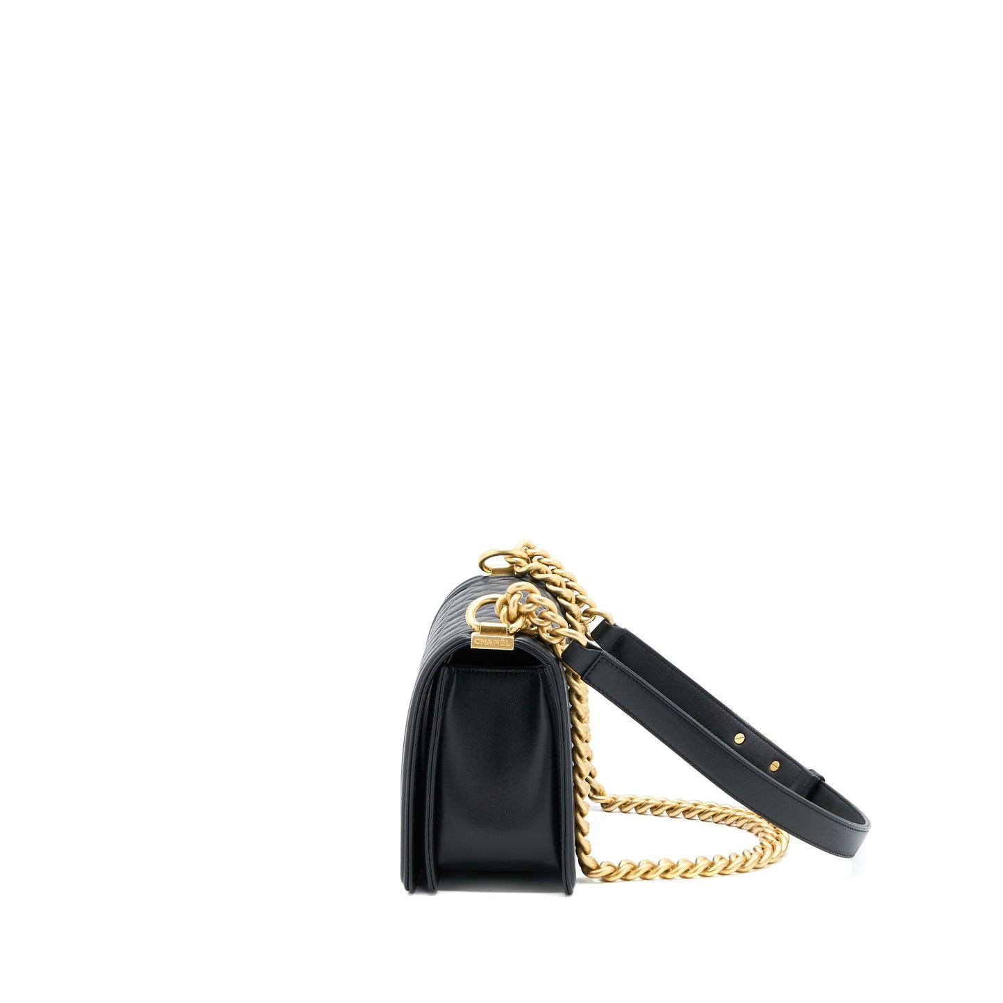 Chanel Medium Boy Bag Lambskin Black Brushed  (Microchip)