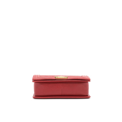 Chanel Medium Boy Grained Red Calfskin Brushed