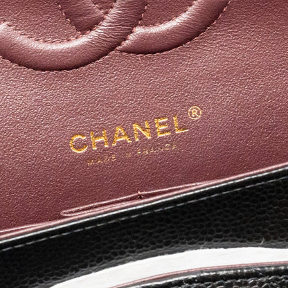 CHANEL Medium Classic Double Flap Bag Caviar Black  (Microchip)