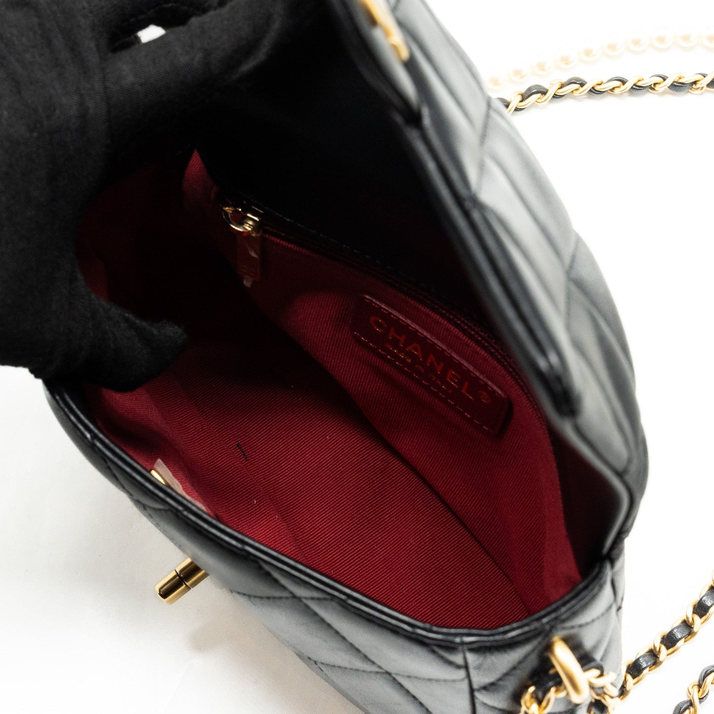 Chanel My Perfect Mini Flap Bag with Pearl Chain Lambskin Black  (Microchip)