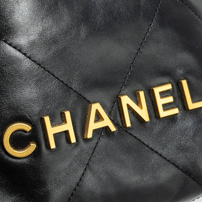 Chanel Mini 22 Bag Shiny Calfskin BLACK  (Microchip)