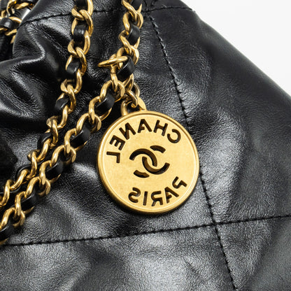 Chanel Mini 22 Bag Shiny Calfskin BLACK  (Microchip)
