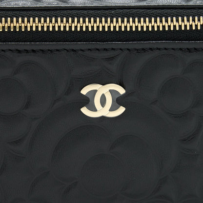 Chanel Camellia Long vanity with chains lambskin black L