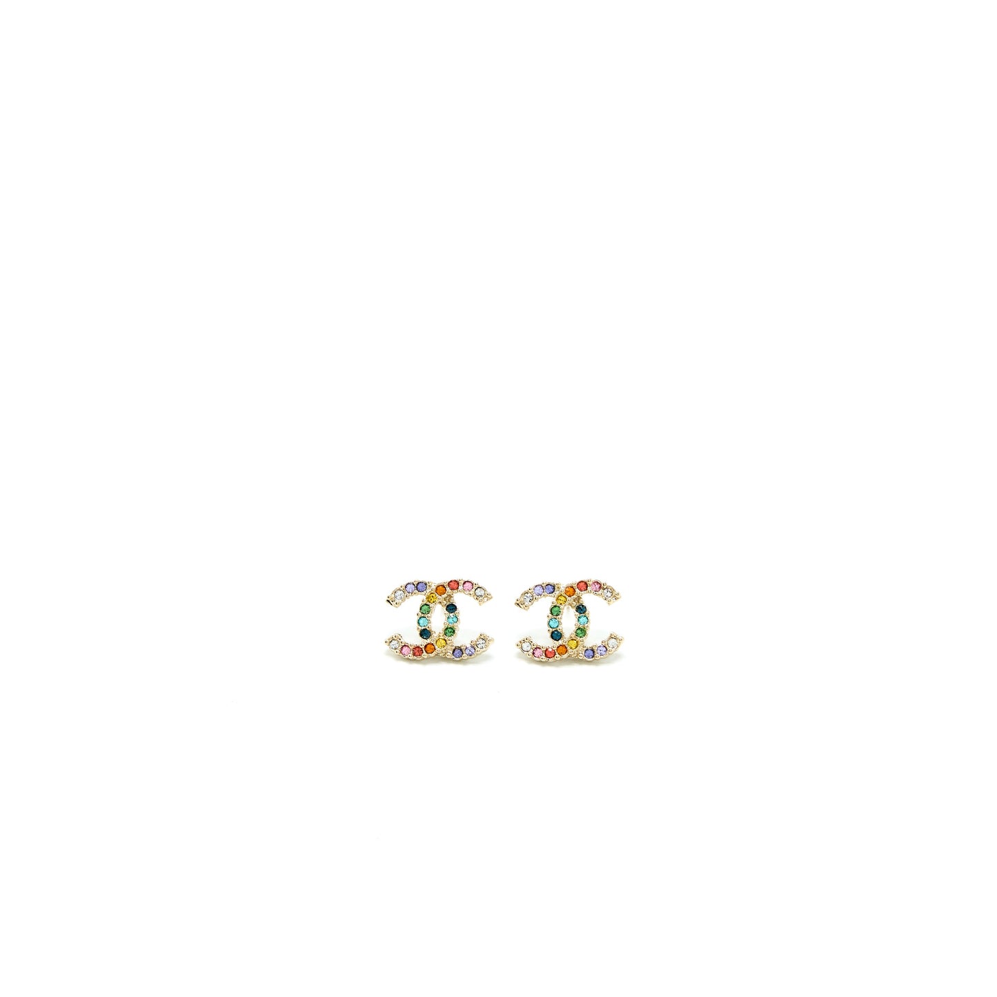 Chanel CC Logo Crystal Rainbow Earrings