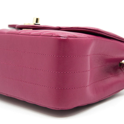 CHANEL MINI SQUARE CHEVRON RASPBERRY RED LAMBSKIN