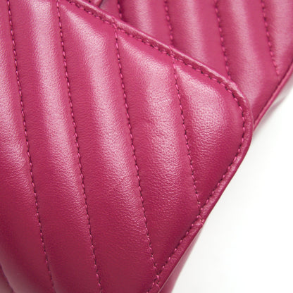 CHANEL MINI SQUARE CHEVRON RASPBERRY RED LAMBSKIN