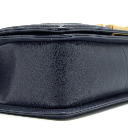 Chanel Medium Boy Grained Navy Calfskin Brushed