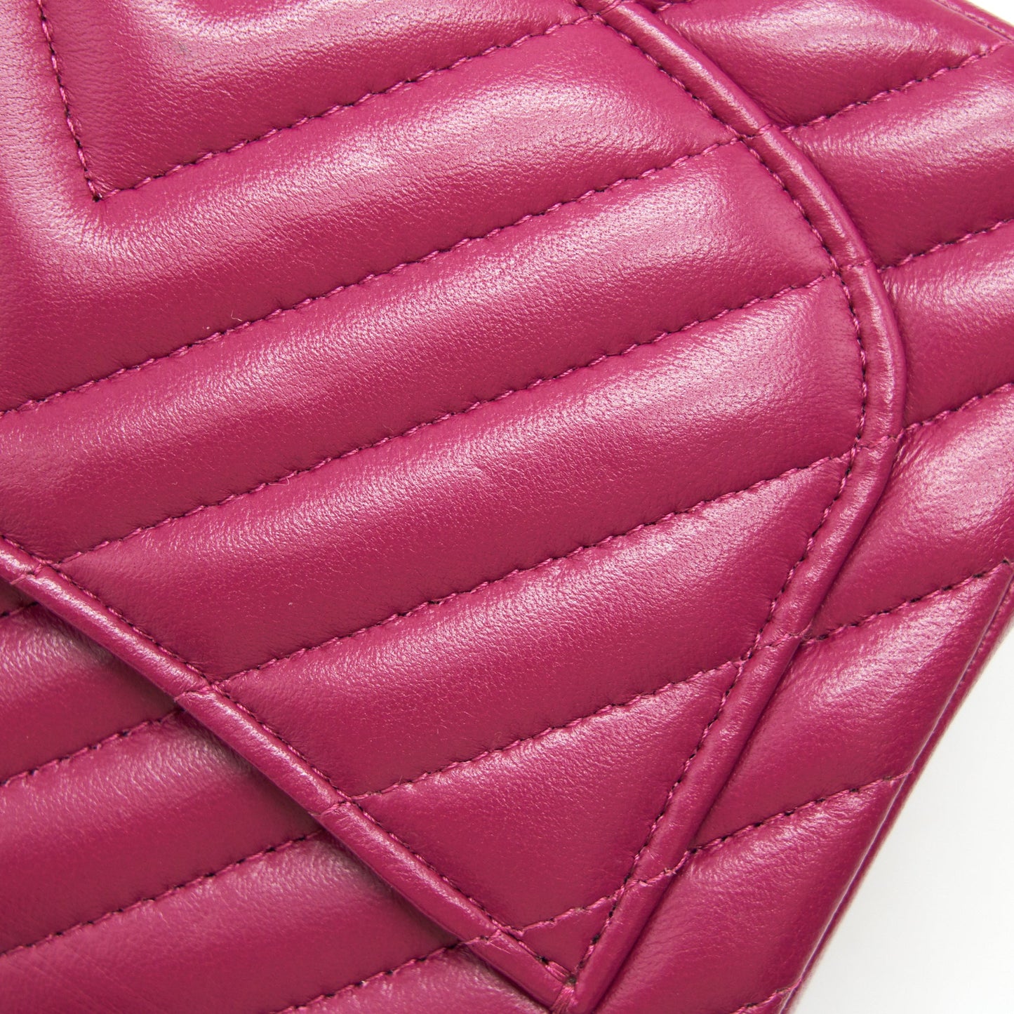 CHANEL MINI SQUARE CHEVRON RASPBERRY RED LAMBSKIN
