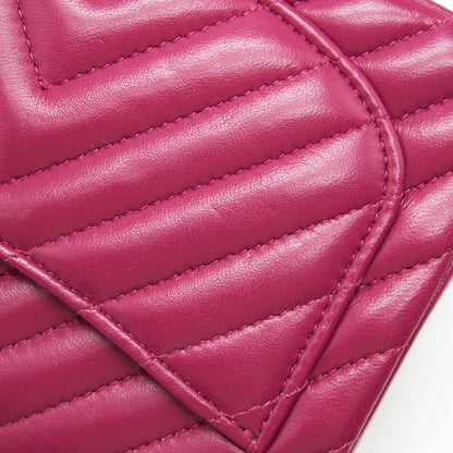 CHANEL MINI SQUARE CHEVRON RASPBERRY RED LAMBSKIN