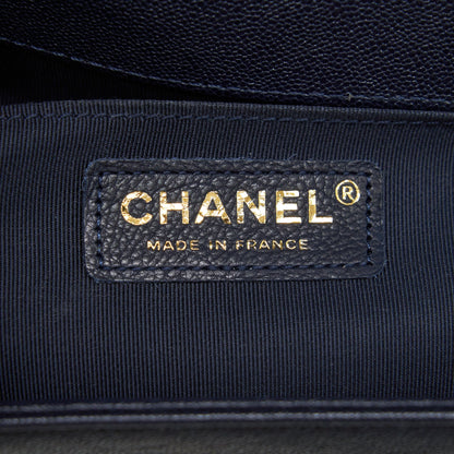 Chanel Medium Boy Grained Navy Calfskin Brushed