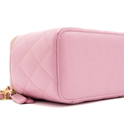 Chanel Letter Top Handle Long Vanity With Chain Caviar Pink