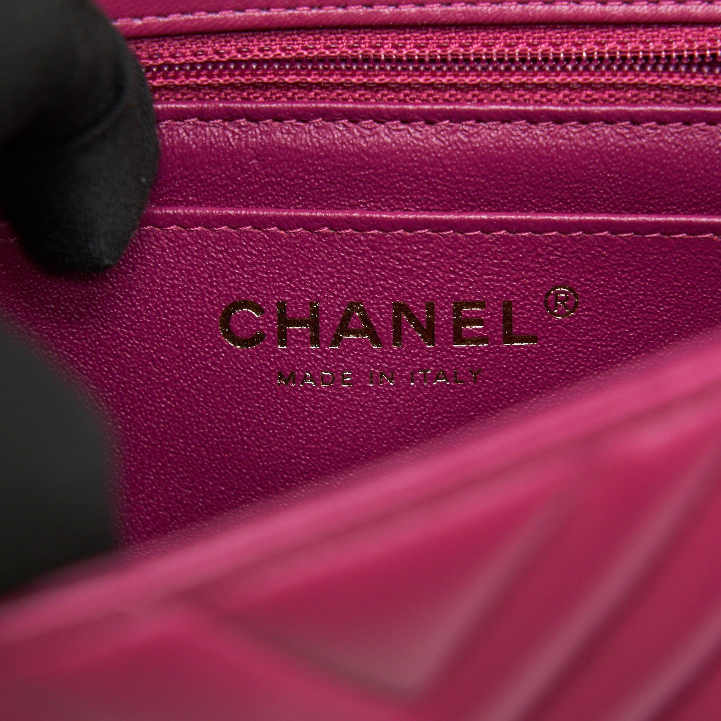 CHANEL MINI SQUARE CHEVRON RASPBERRY RED LAMBSKIN