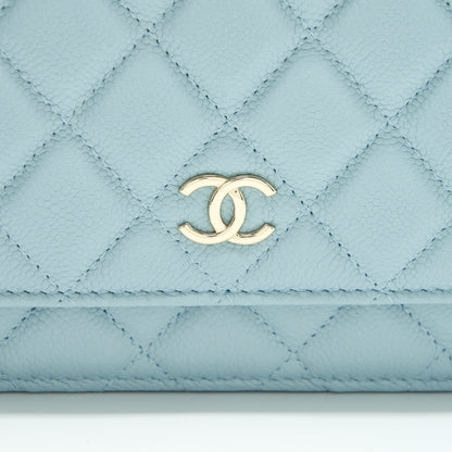 Chanel 22P Wallet On Chain With CC Logo Chain Caviar Light Blue L